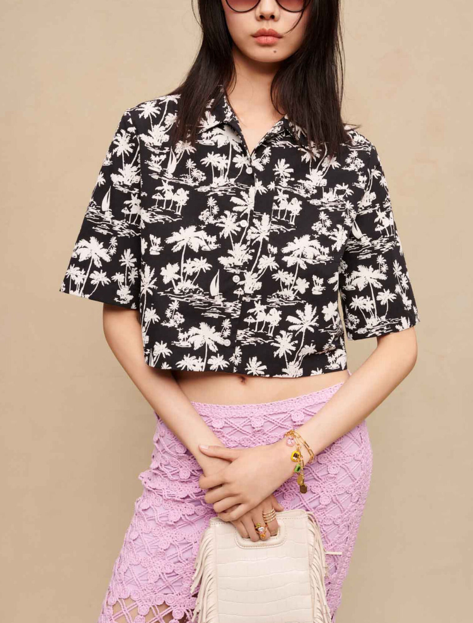 Camicia corta con stampa di palme