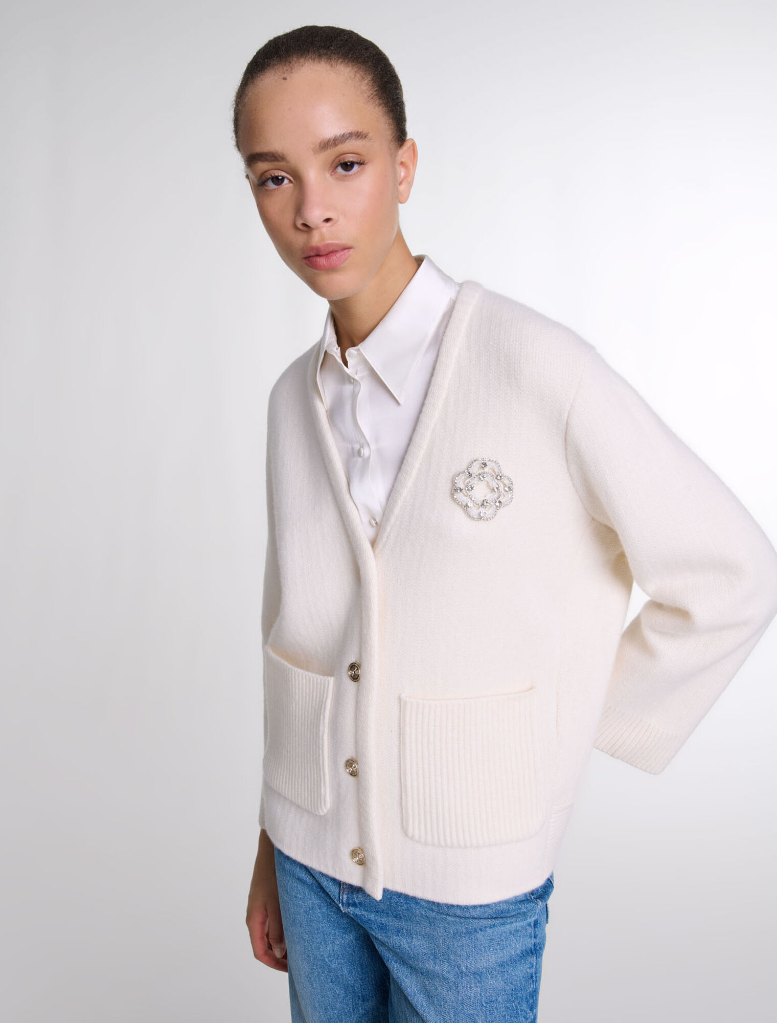 Cardigan maglia Clover con strass