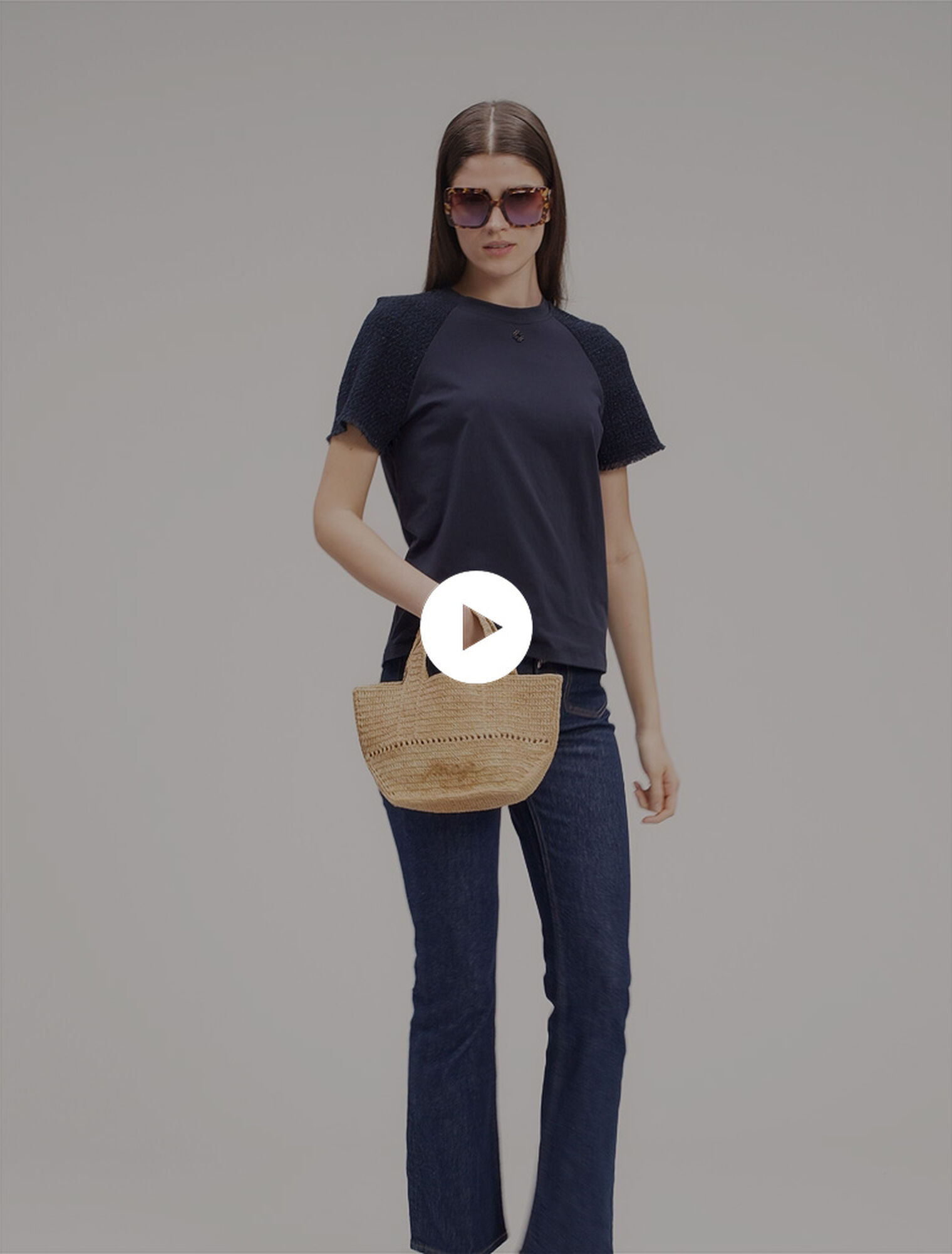 T-shirt con maniche in tweed