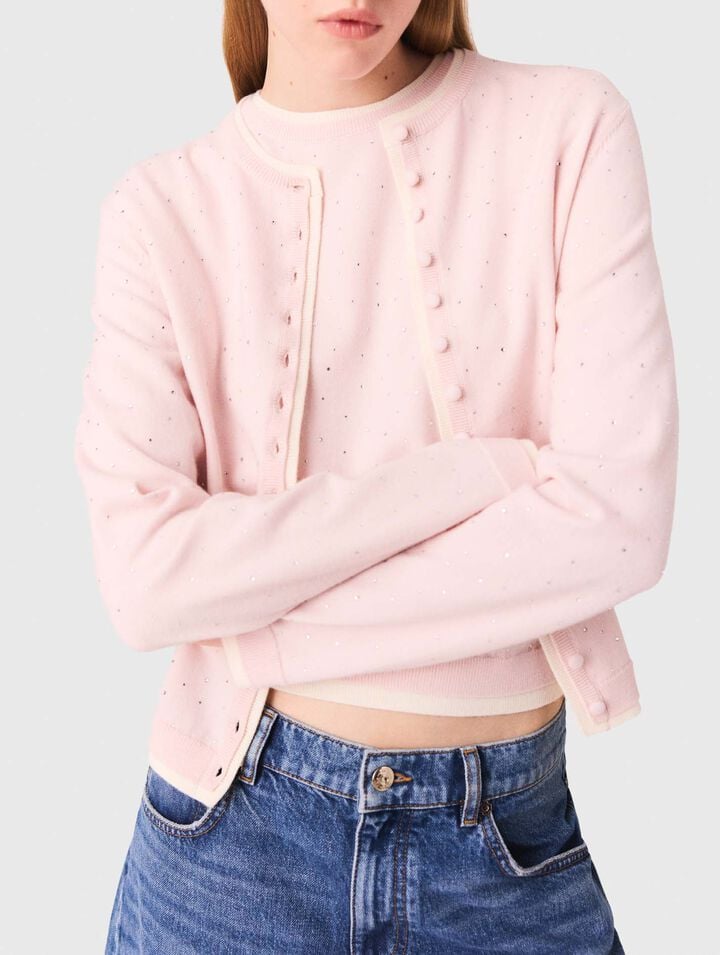 Cardigan 100% lana con strass