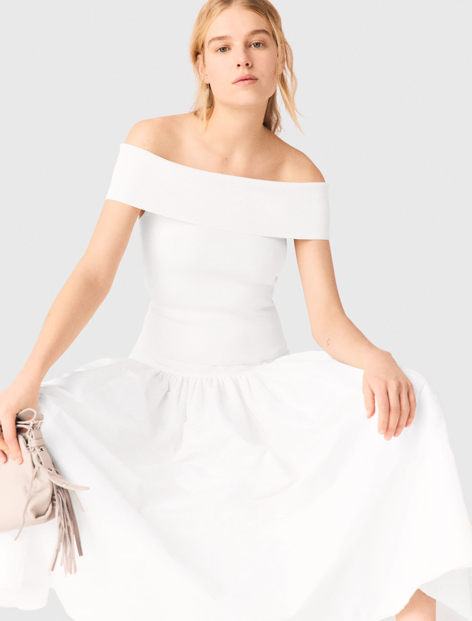 Top scollo bardot in maglia a coste