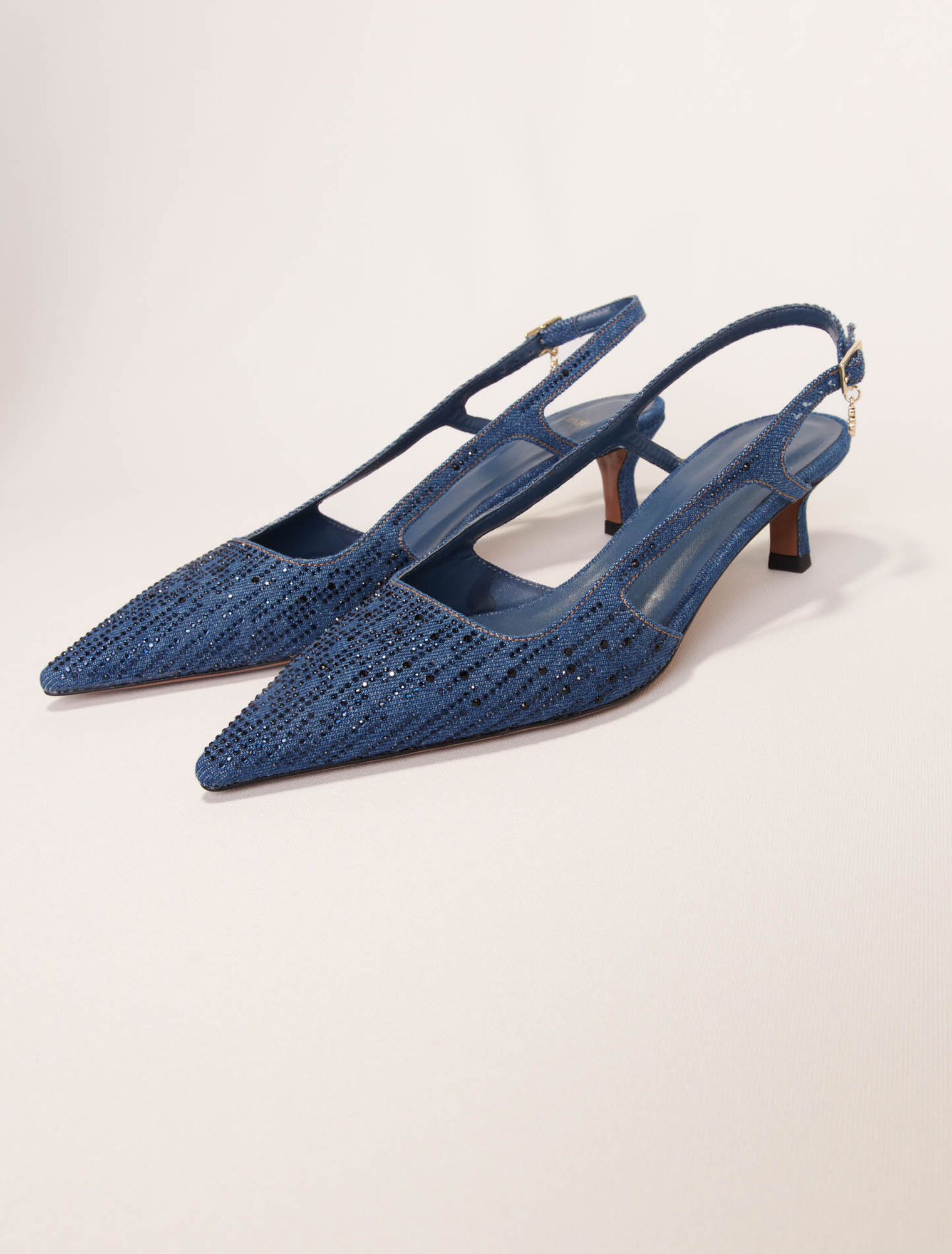 Décolleté slingback denim strass
