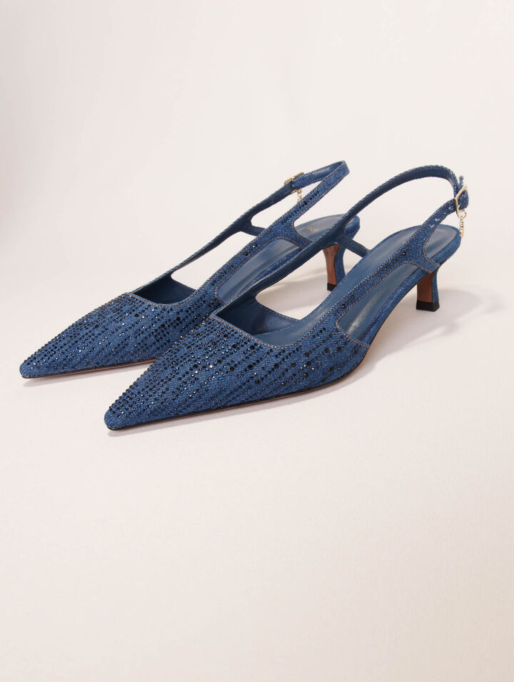Décolleté slingback denim strass