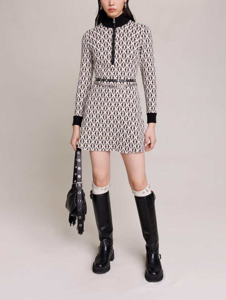 Abito corto monogramma in jacquard