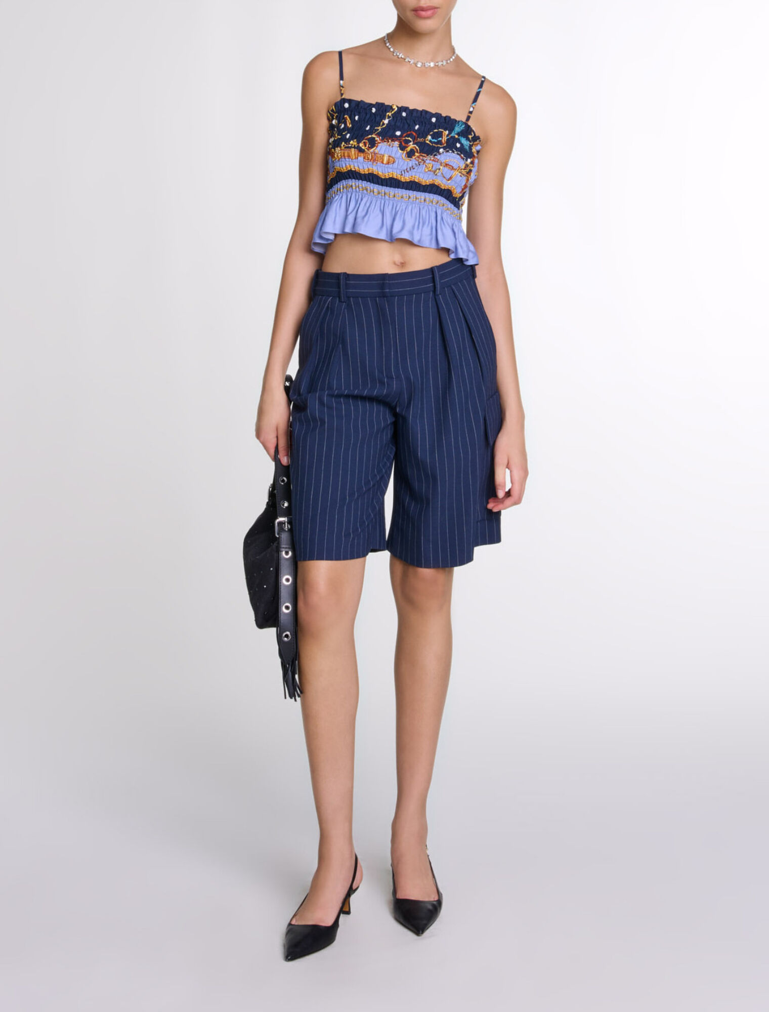 Top corto stampato a punto smock