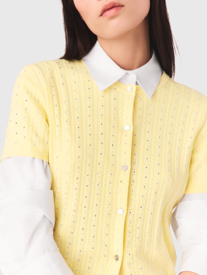 Cardigan a girocollo con strass