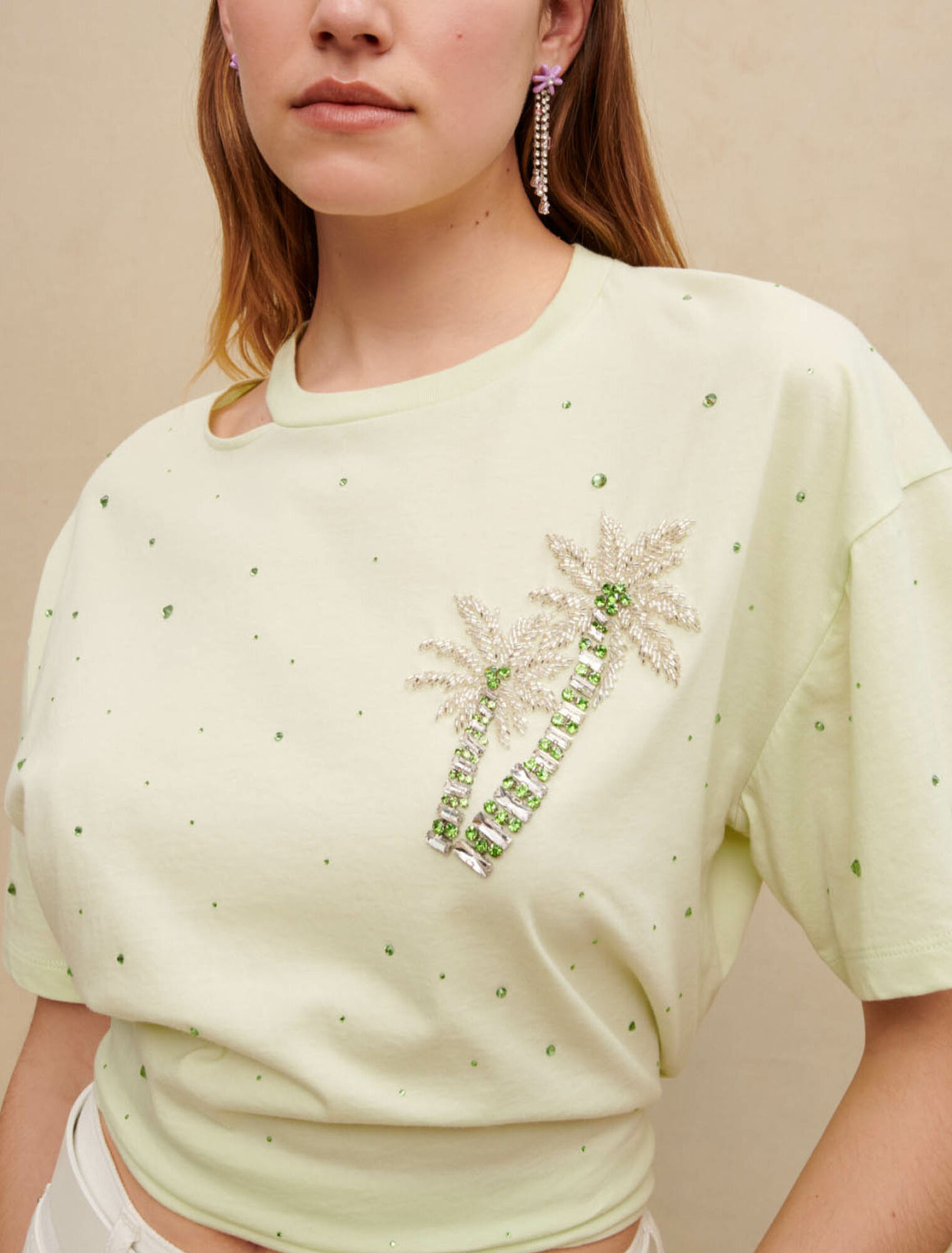 T-shirt con cristalli di palma