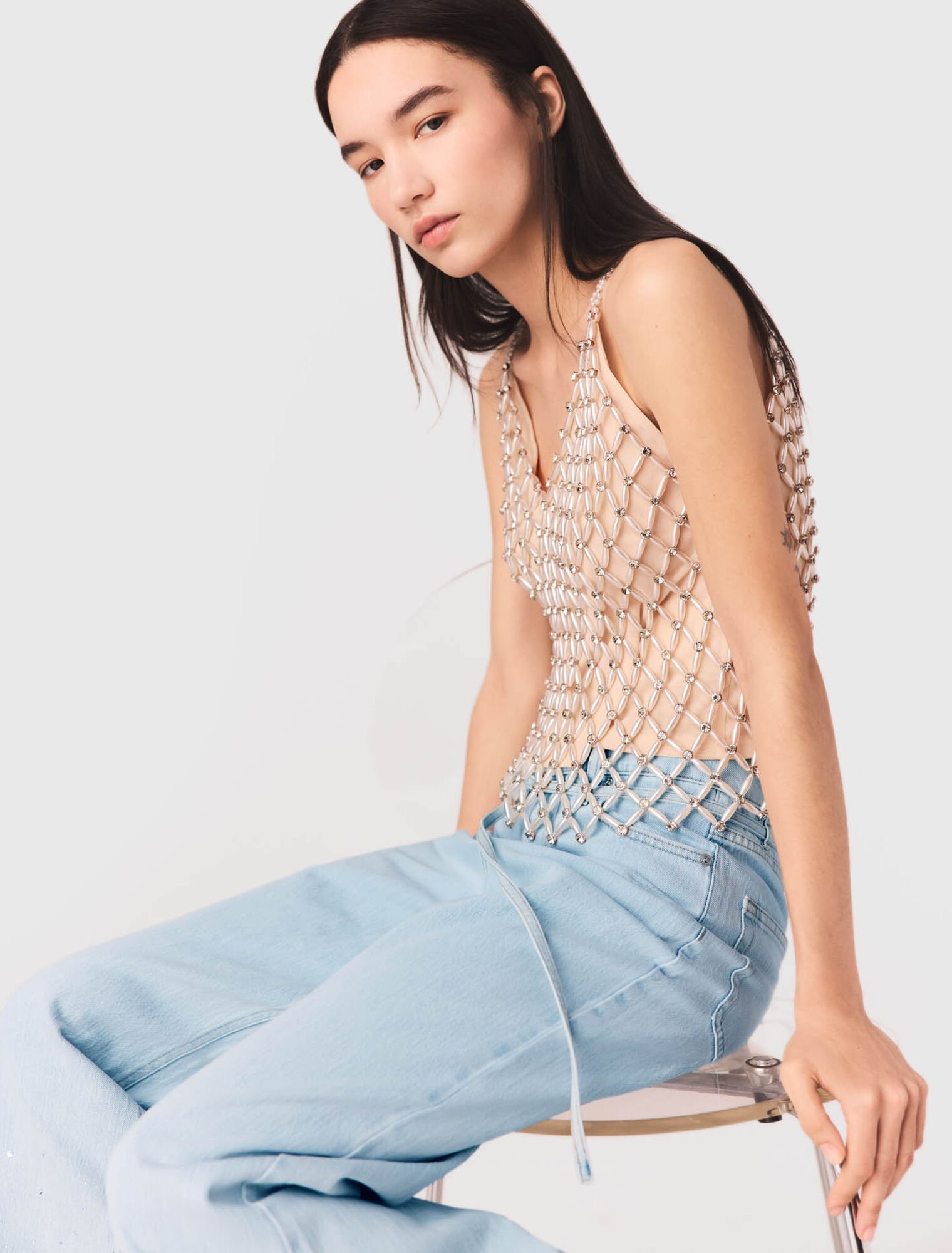 Top con perline foderato