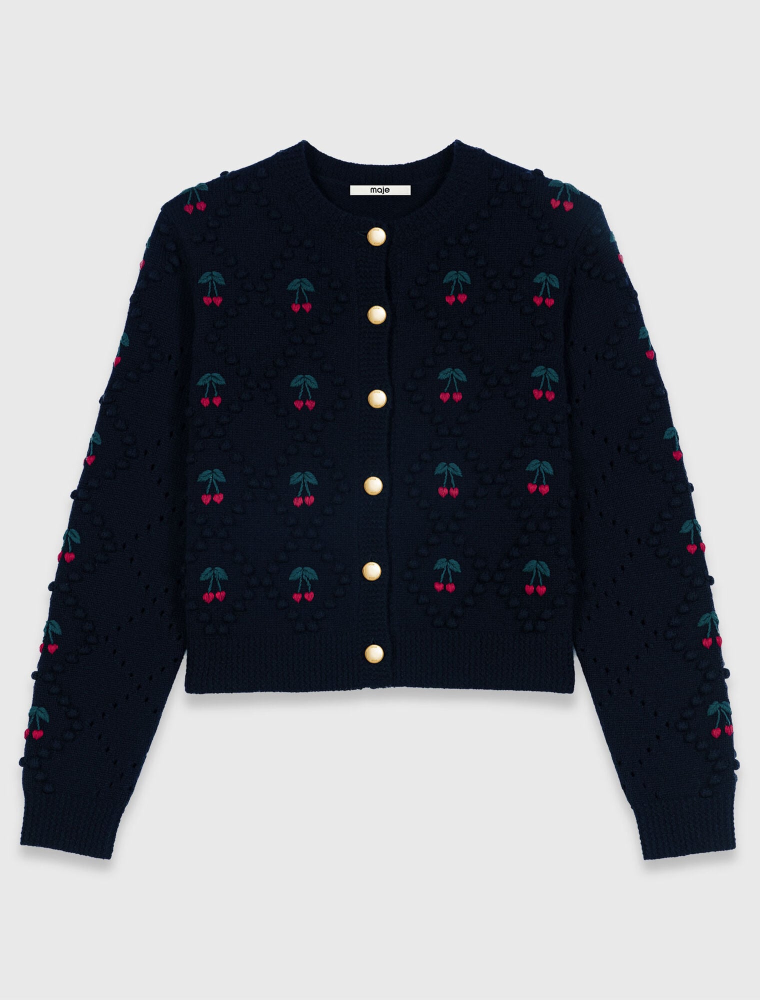 Cardigan con ciliegie ricamate