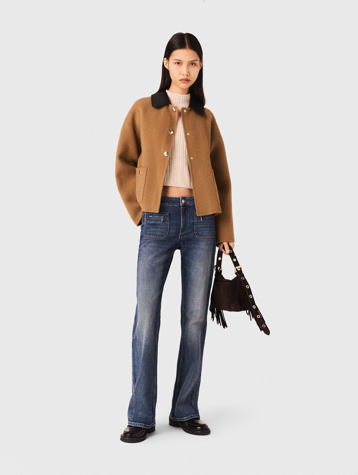 Cappotto double face collo in pelle