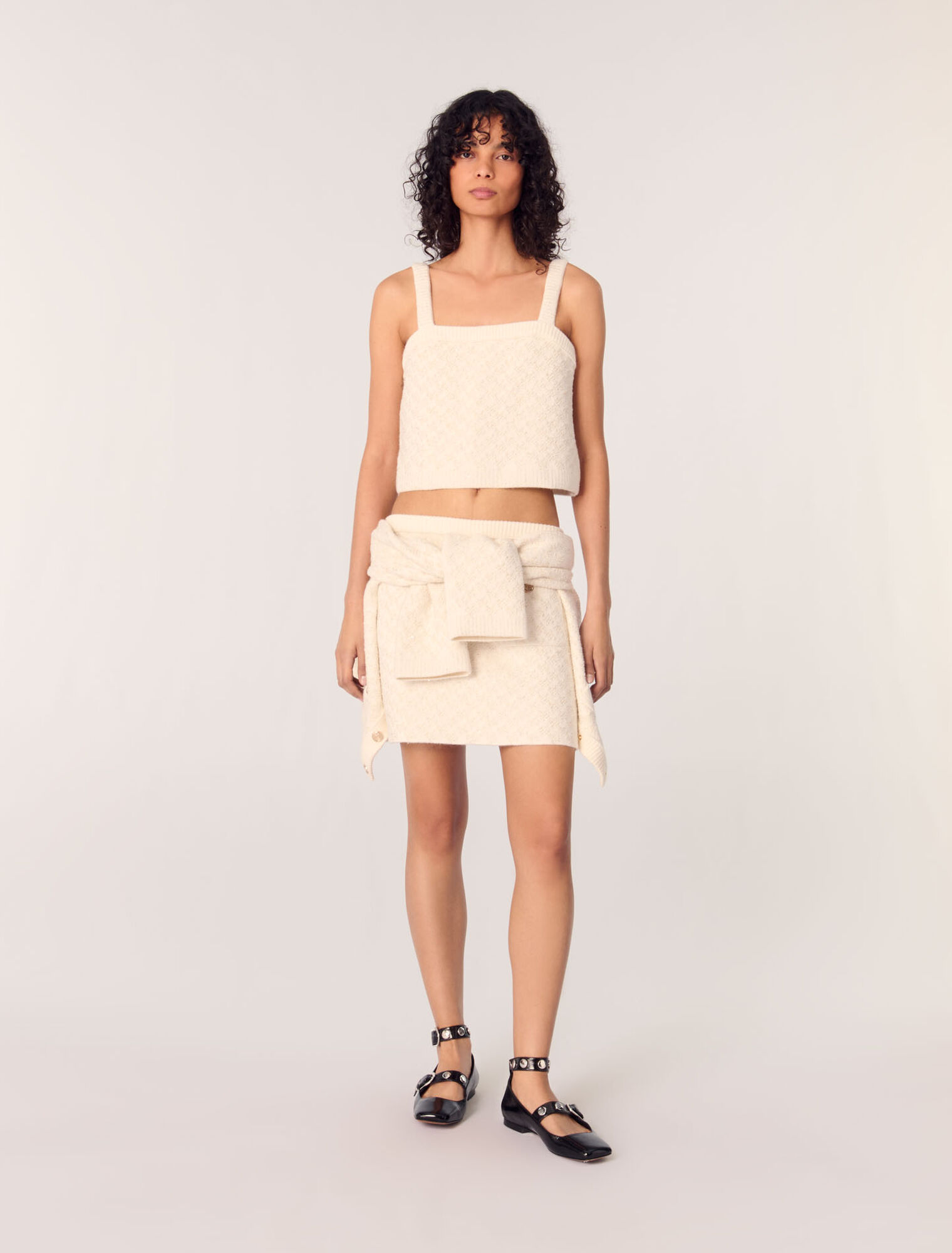 Top corto in maglia effetto tweed