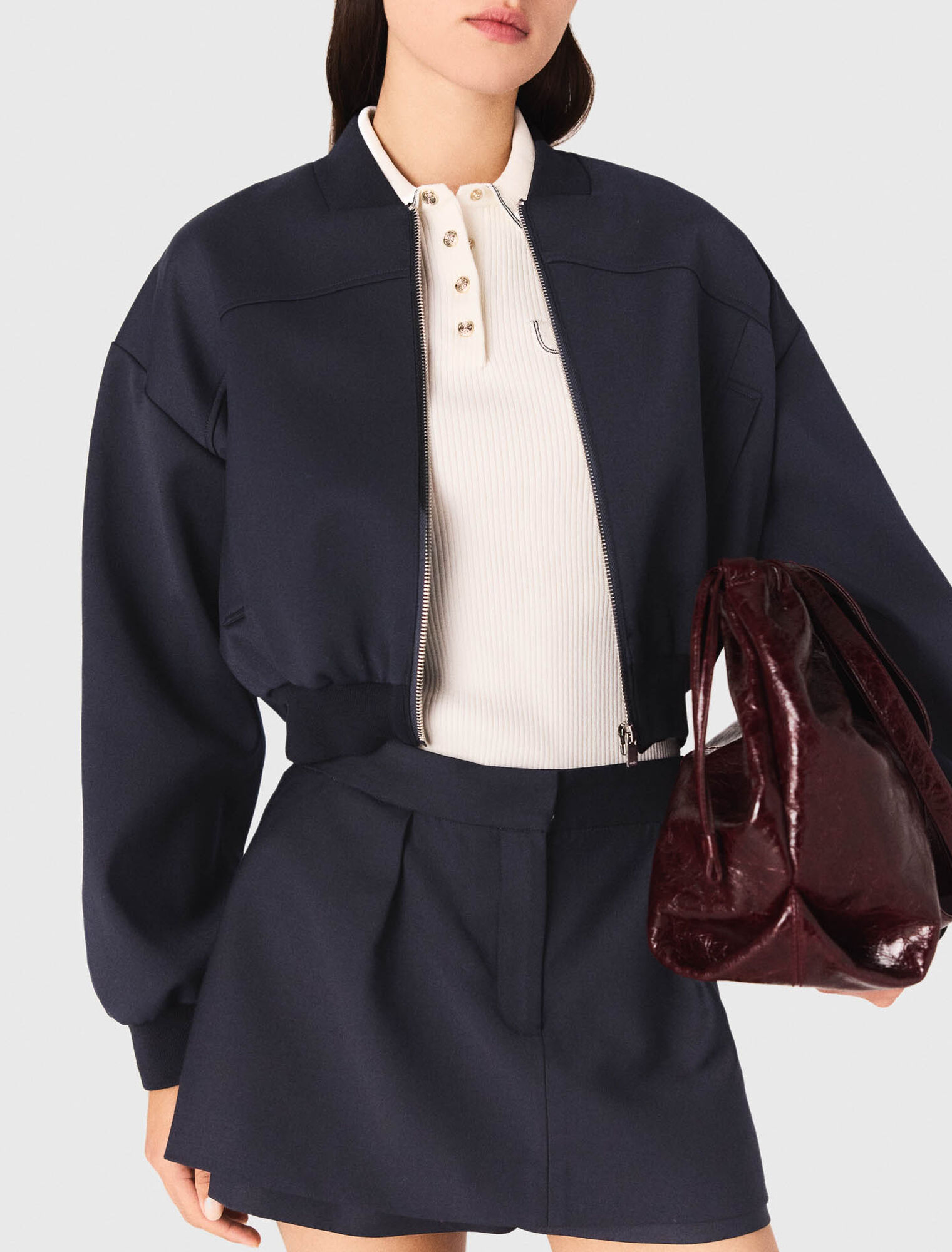 Bomber con zip in lana mista