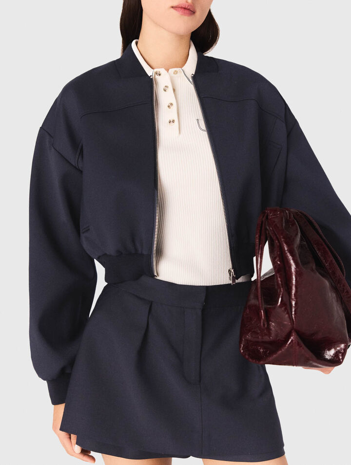 Bomber con zip in lana mista