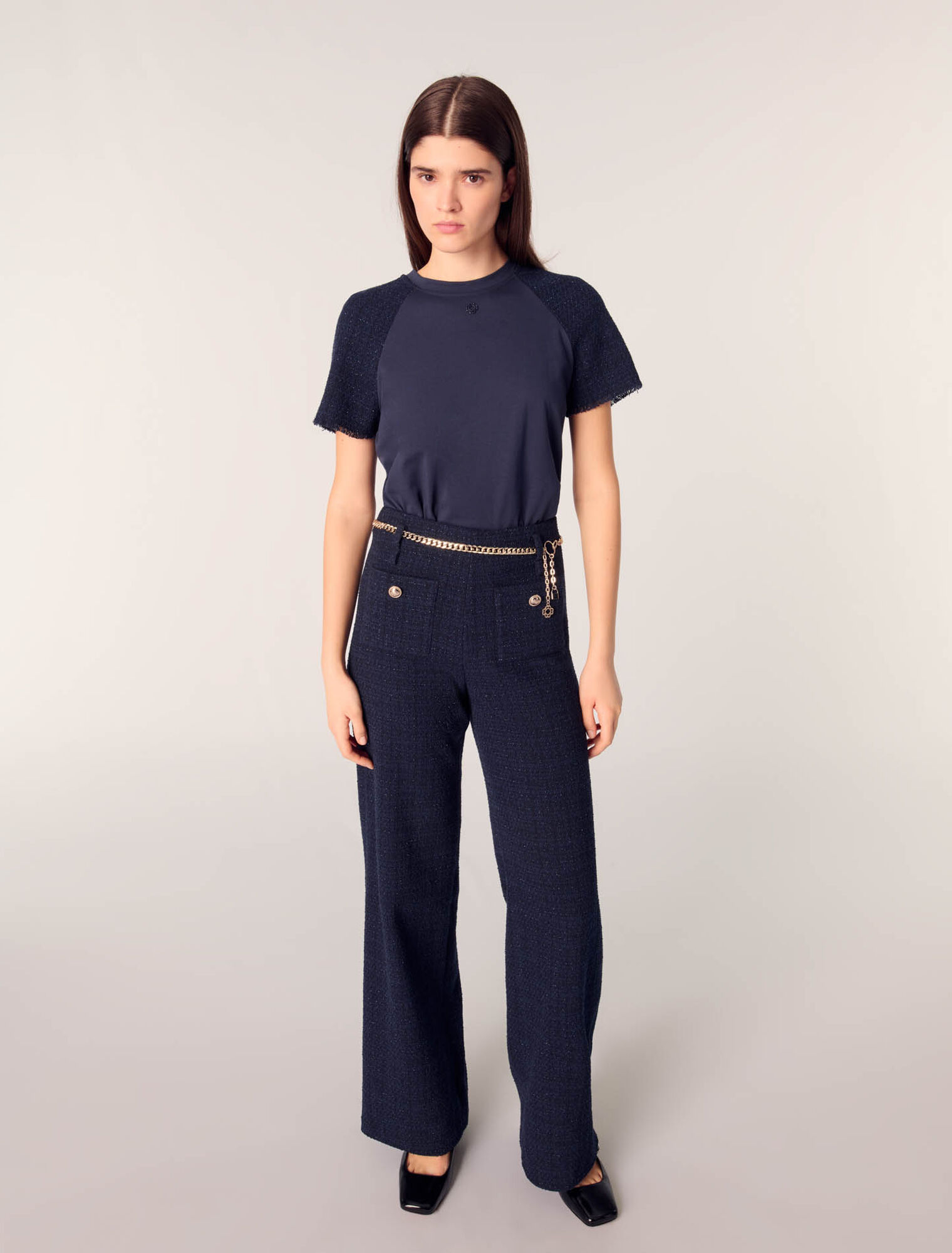 Pantaloni in tweed cintura a catena
