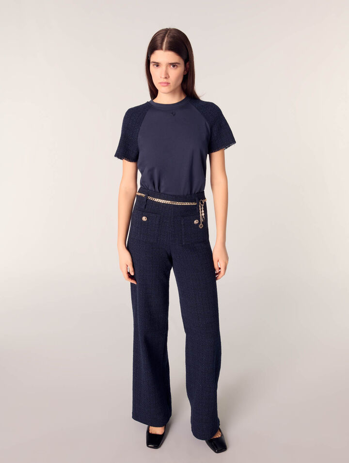 Pantaloni in tweed cintura a catena