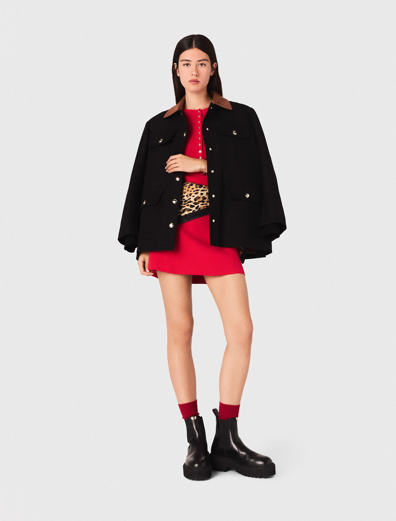 Parka collo in pelle