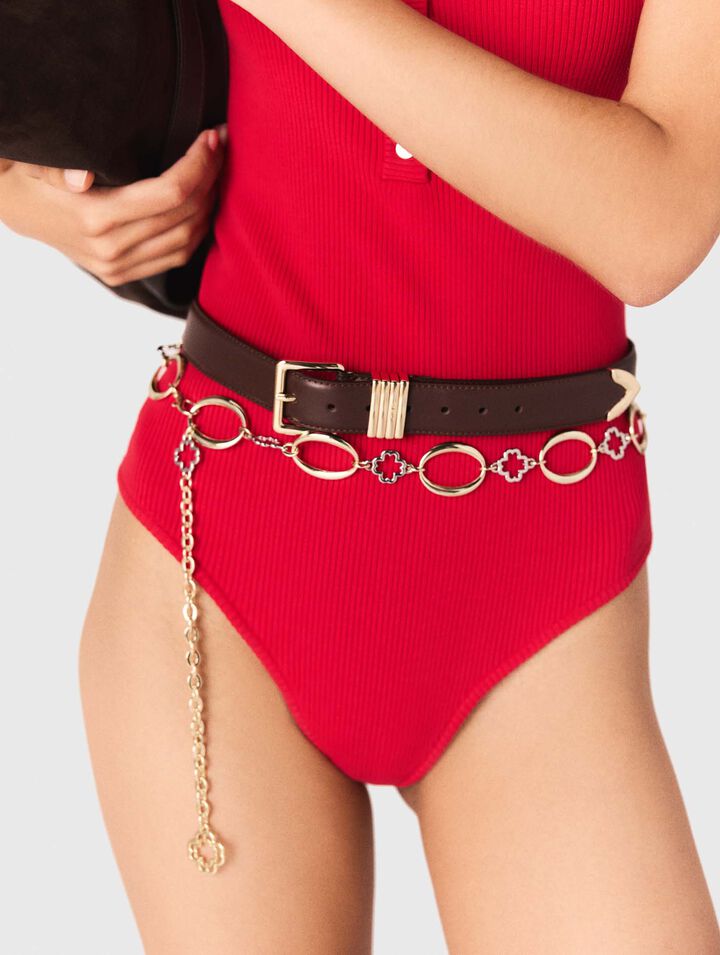Body a maniche in maglia a coste