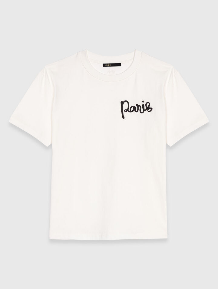 T-shirt con logo Paris ricamato