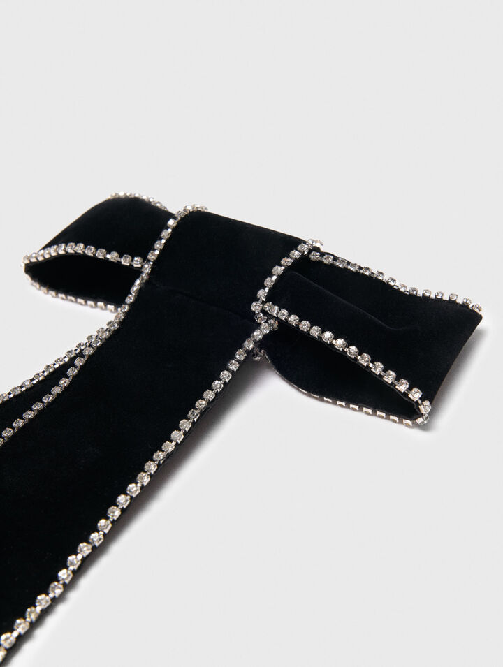 Fermaglio con fiocco in velluto e strass