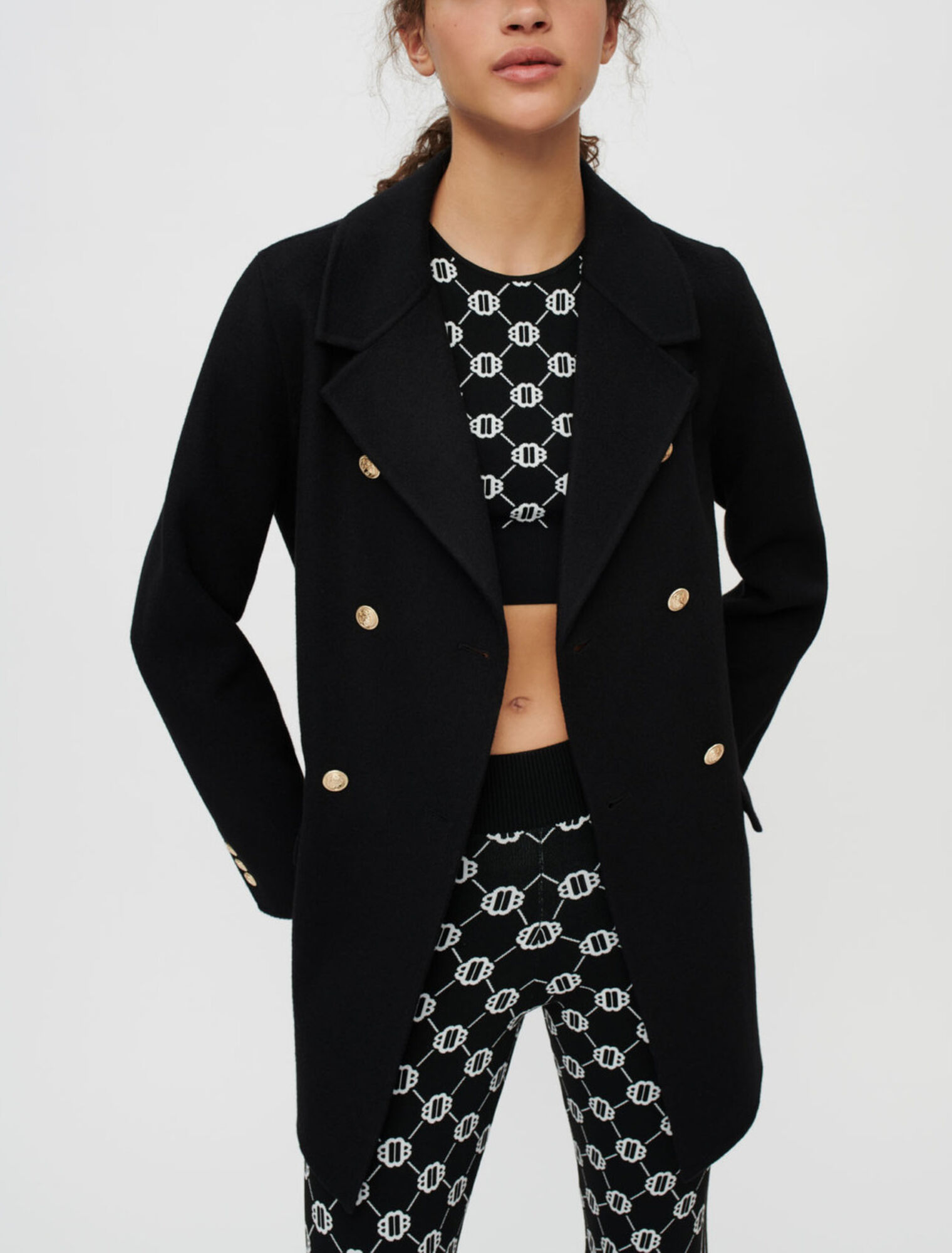 Cappotto double face nero con cintura