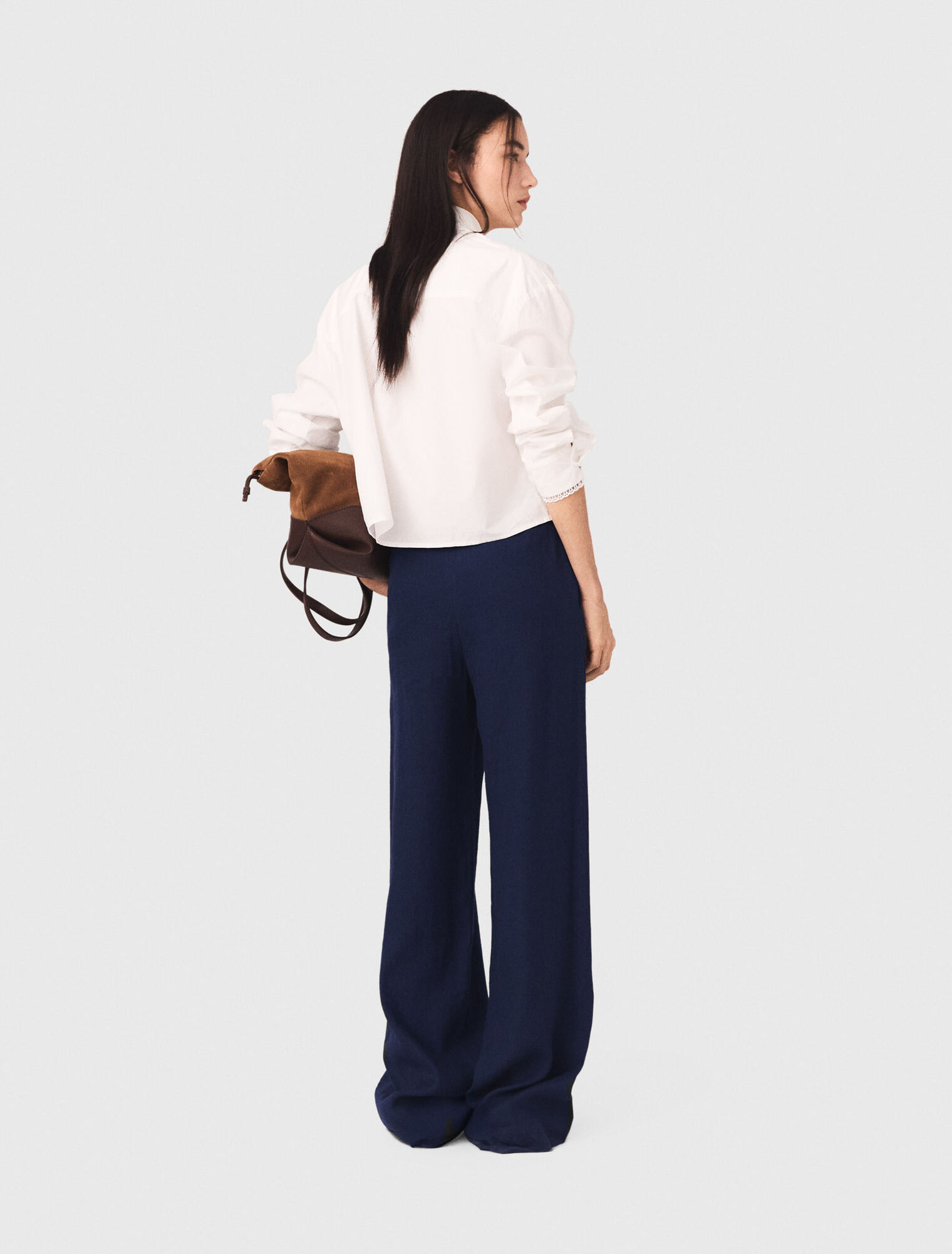 Pantaloni a ponte in lino misto