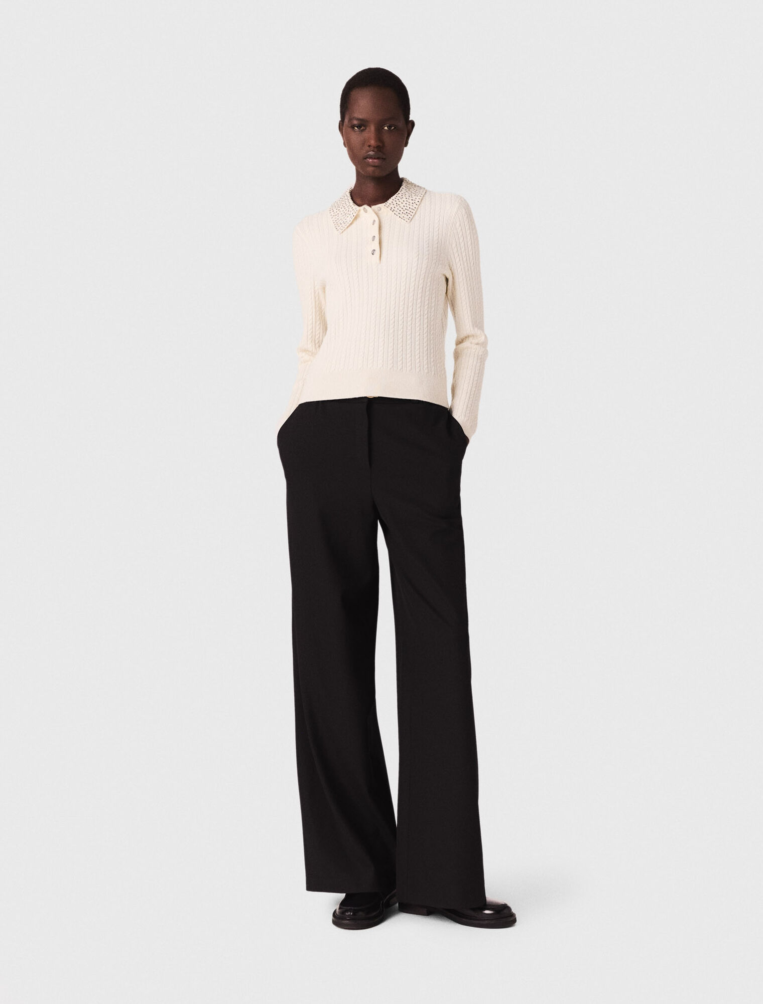 Polo in maglia con collo strass