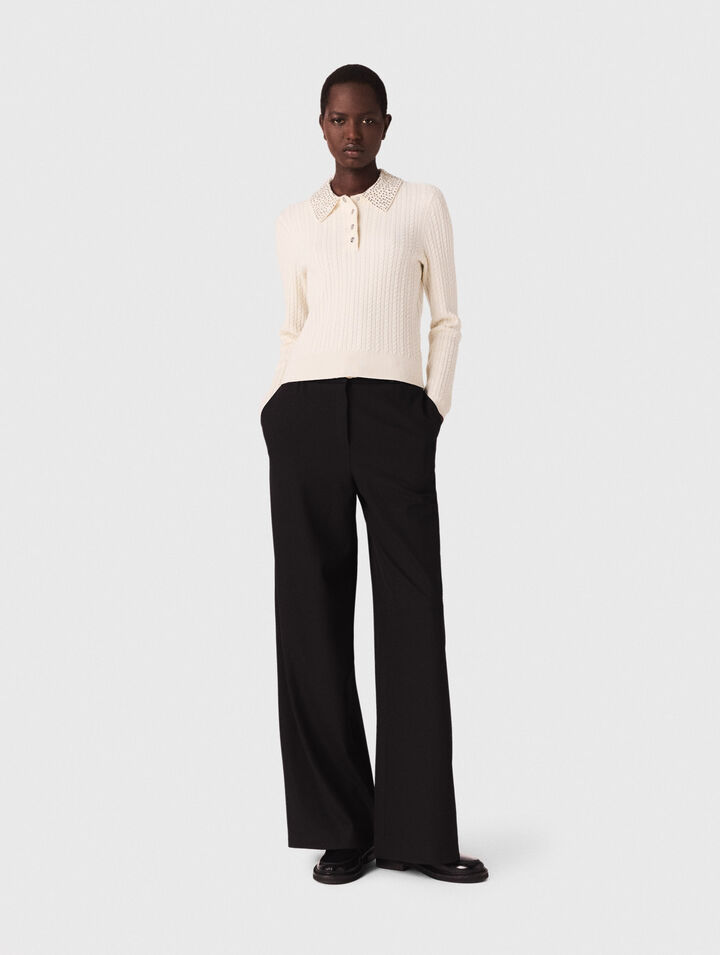 Polo in maglia con collo strass