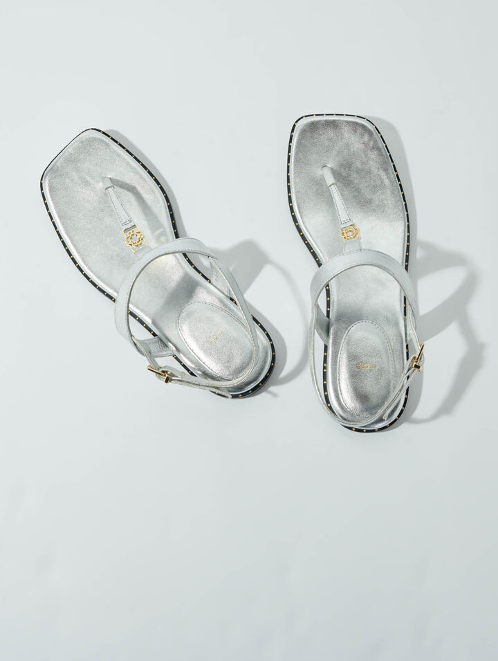 Sandali listini argentati in pelle