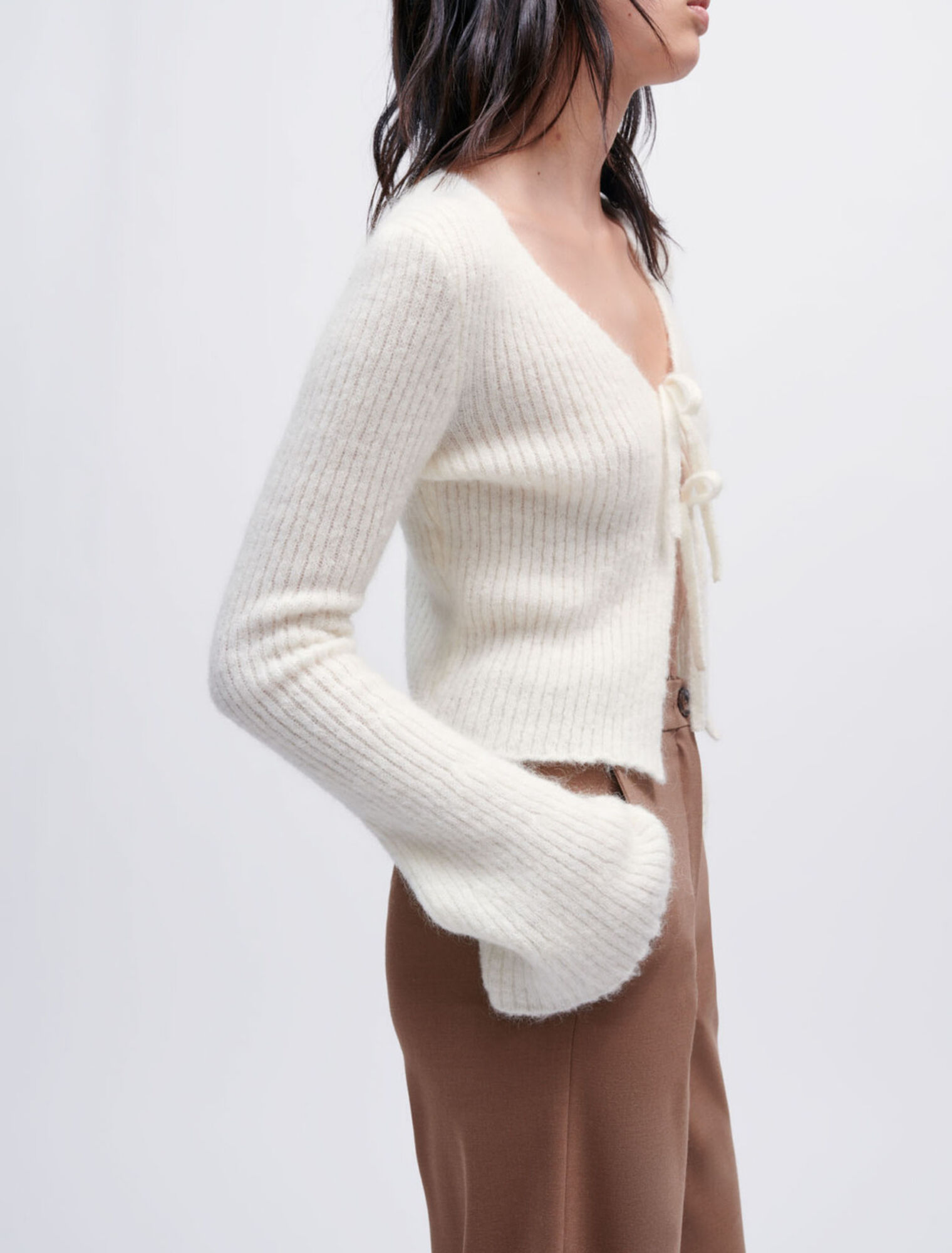 Cardigan in maglia elastica con lacci