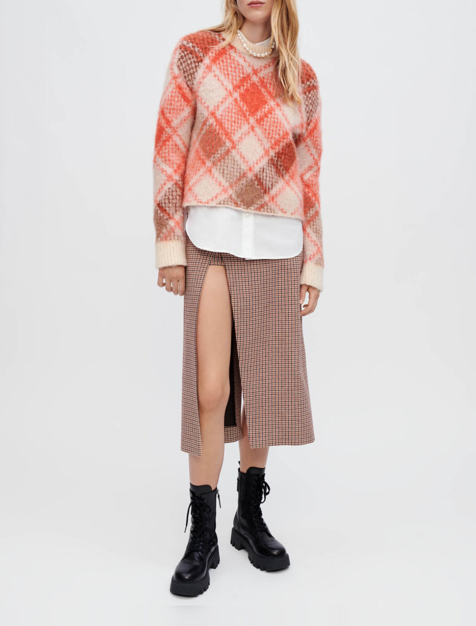 Pullover fluffy in jacquard a rombi