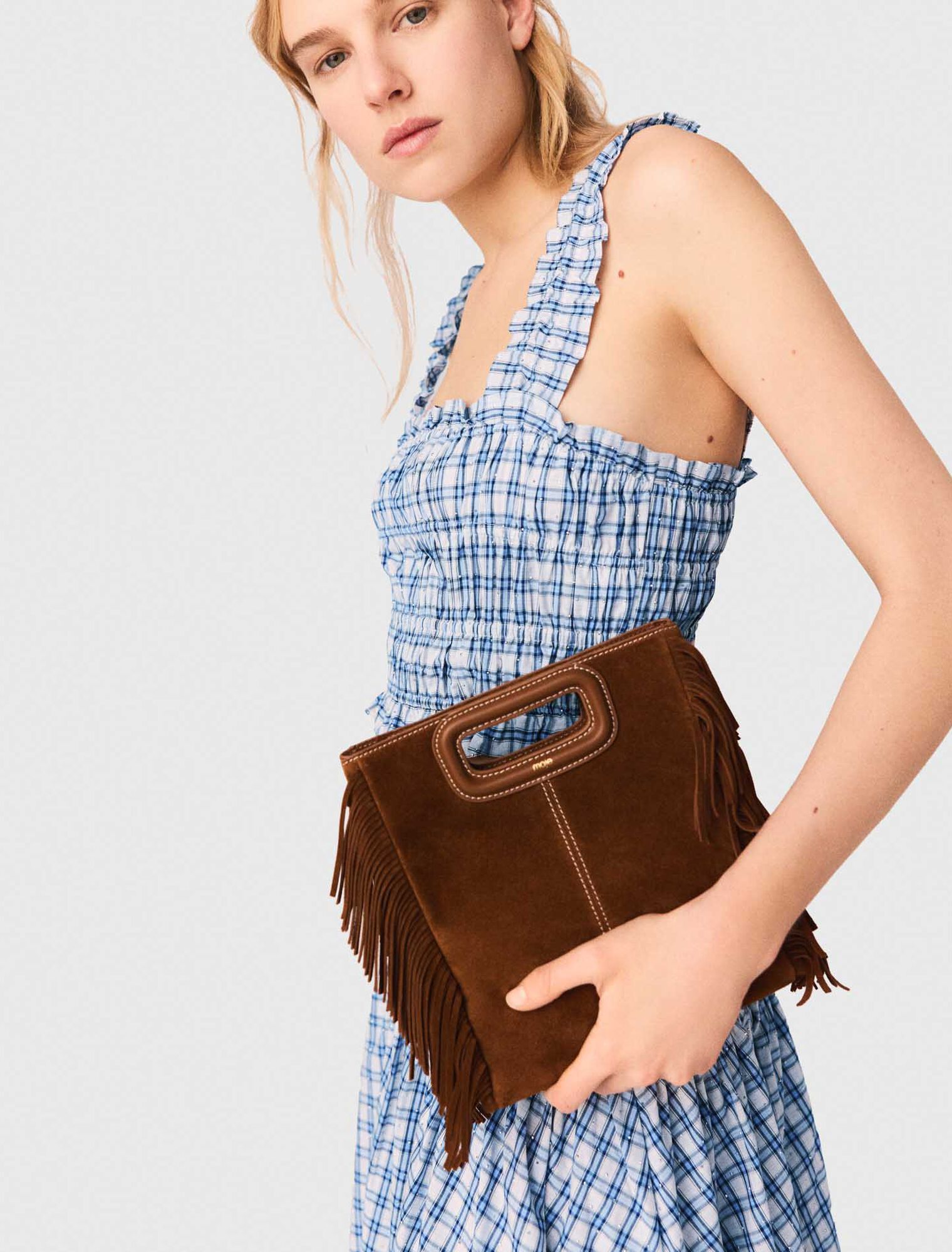 Top punto smock in cotone strassato