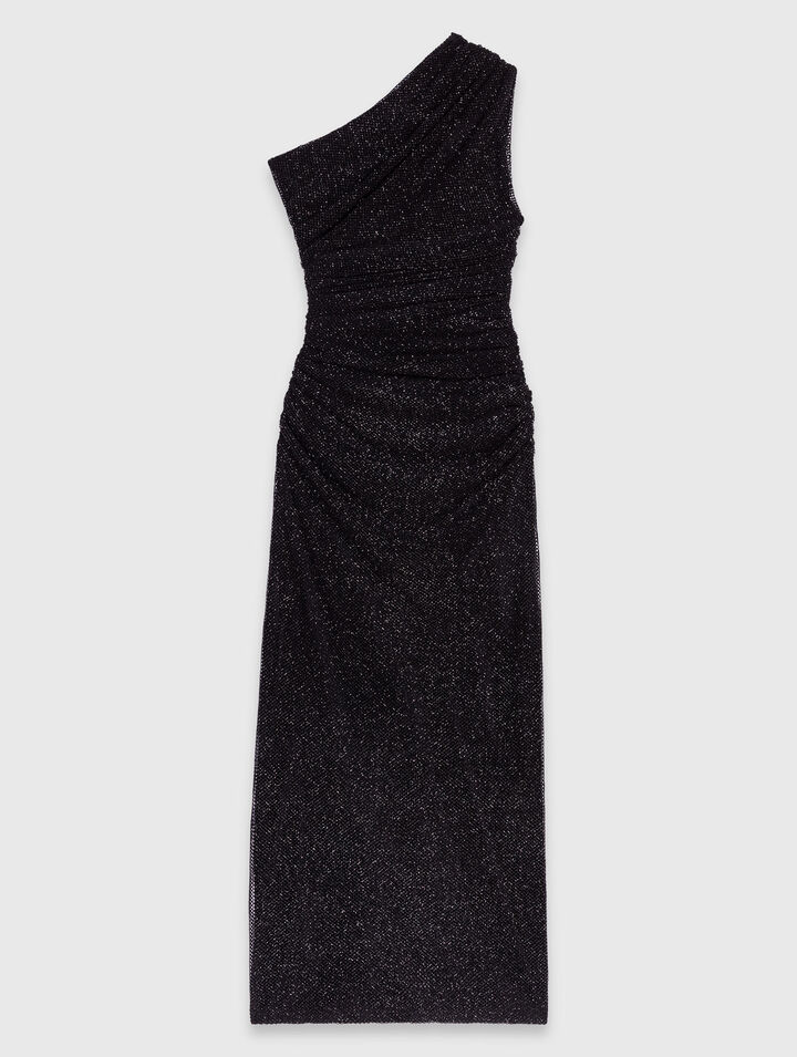 Abito asimmetrico in maglia strass