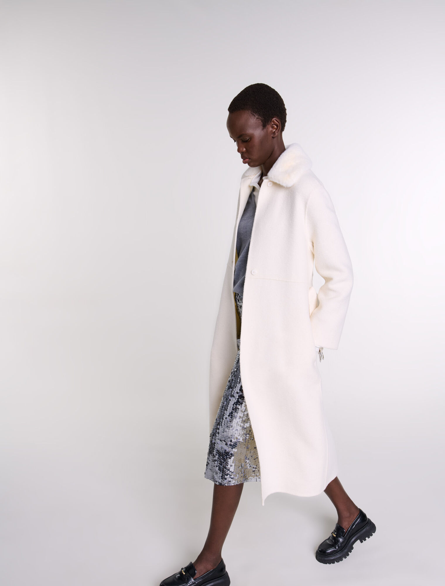 Cappotto in lana collo rimovibile