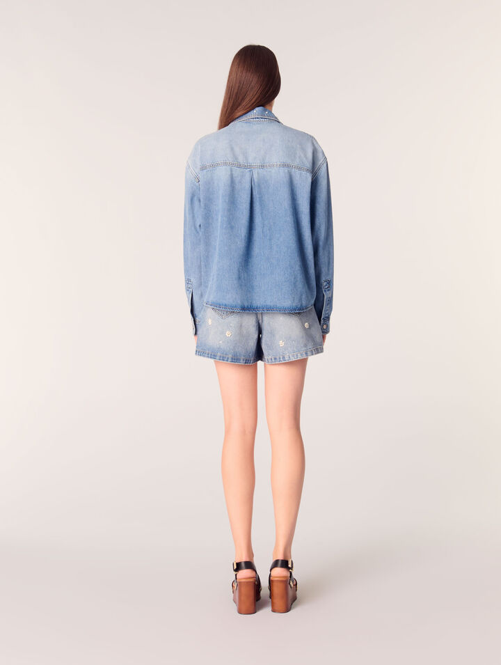 Camicia in denim con perle ricamate