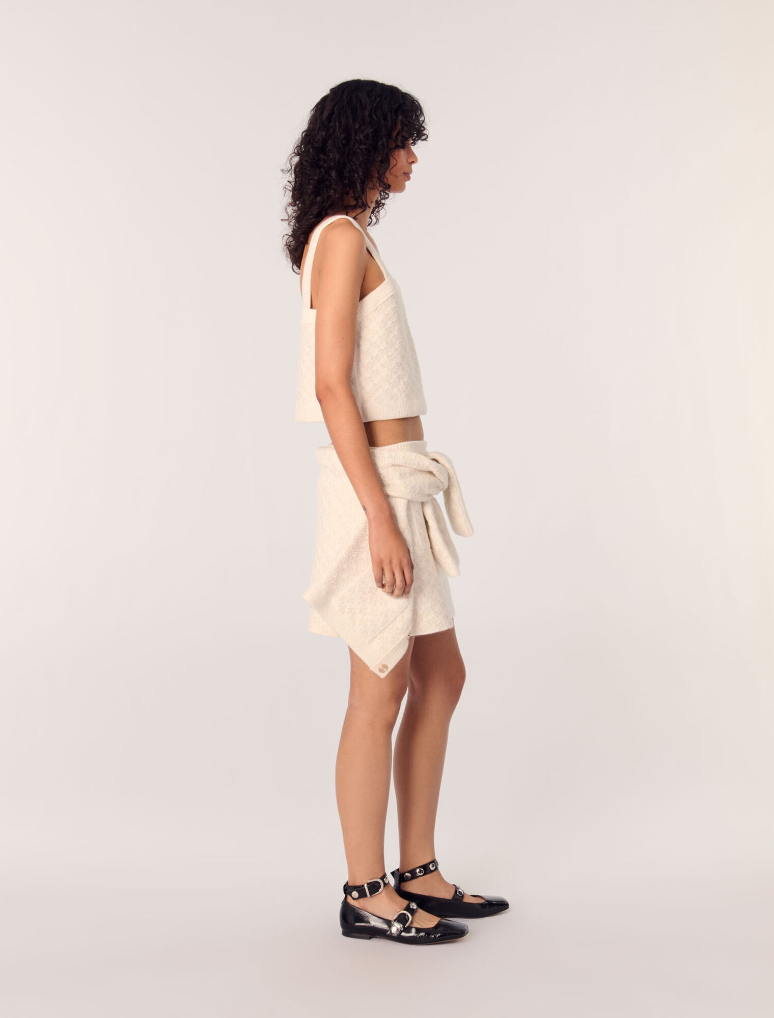 Top corto in maglia effetto tweed