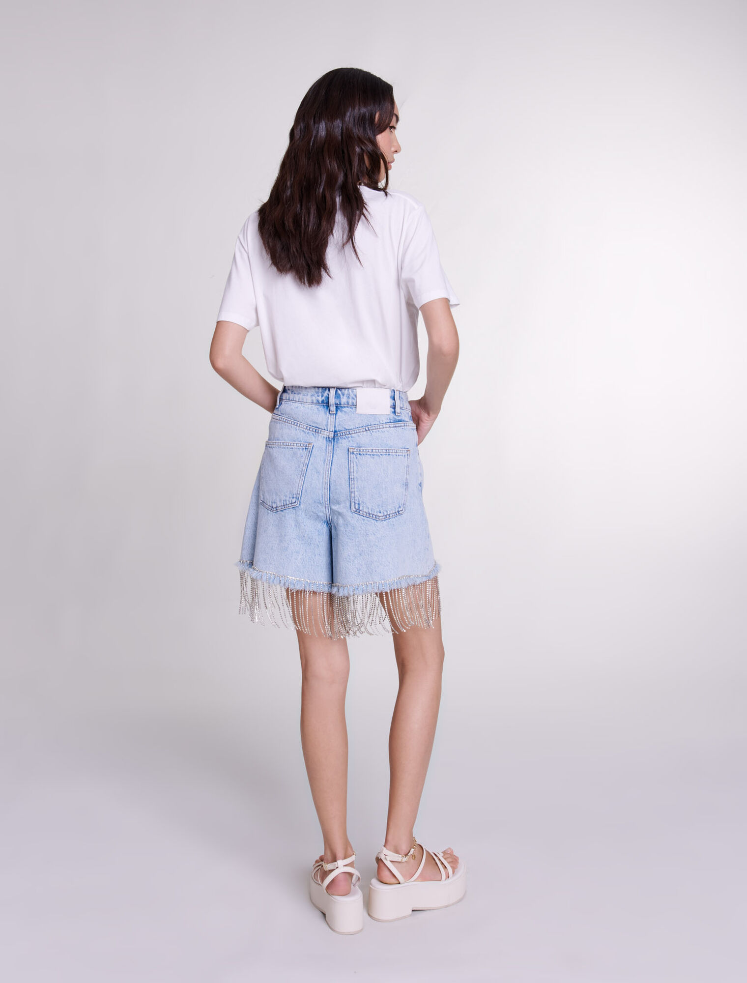 Shorts in denim con strass