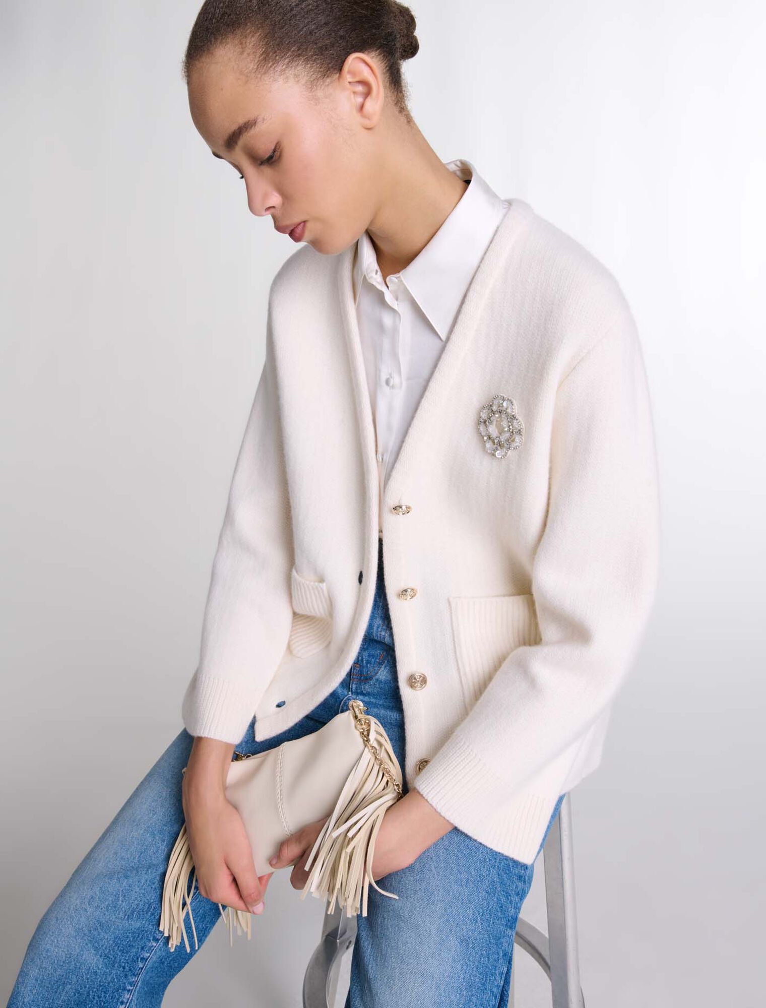Cardigan maglia Clover con strass