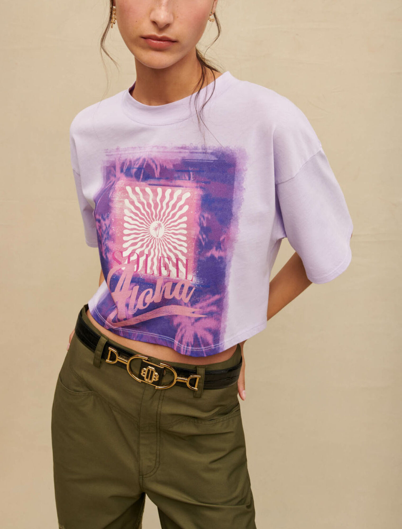 T-shirt cropped con stampa palme