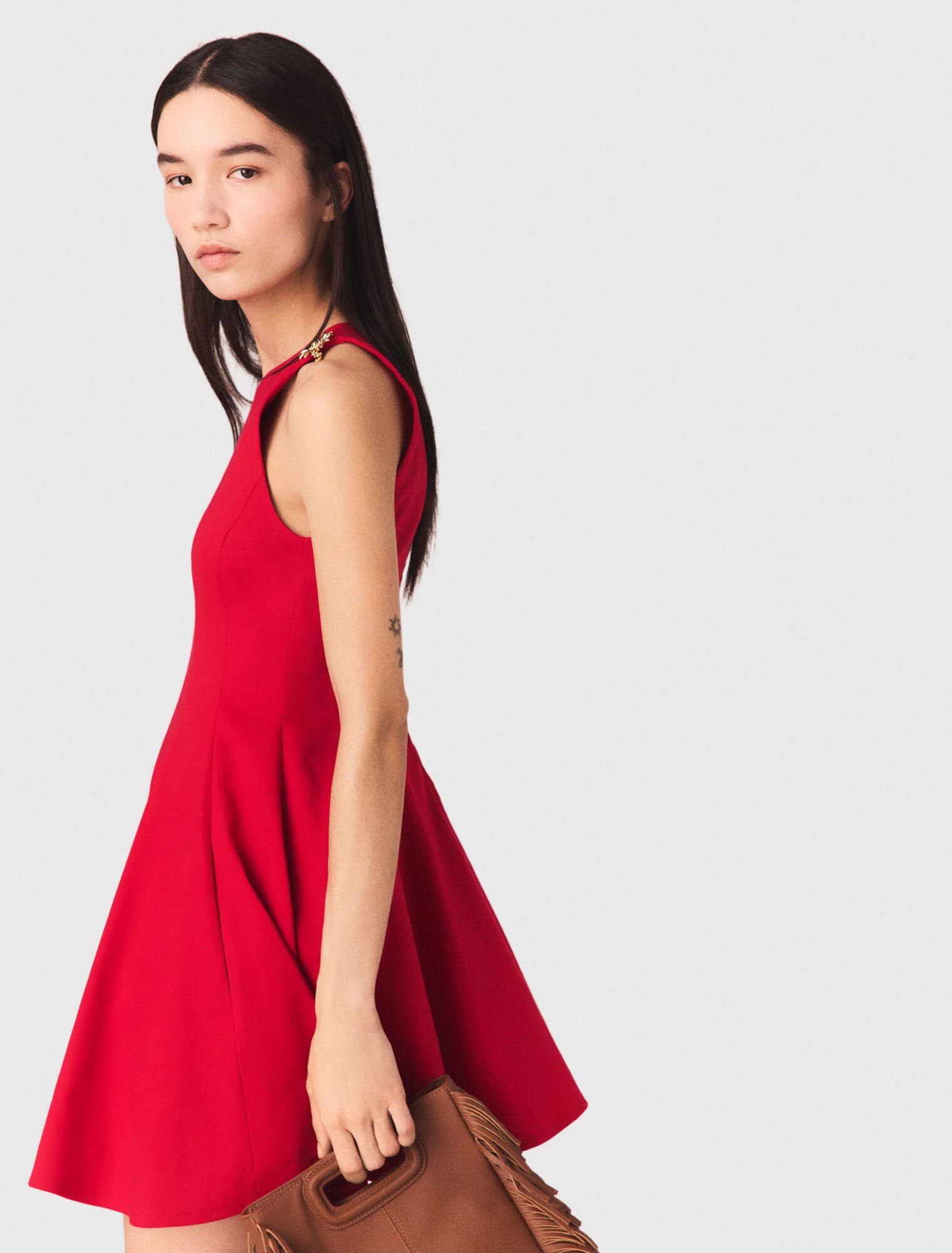 Abito corto svasato in misto lino