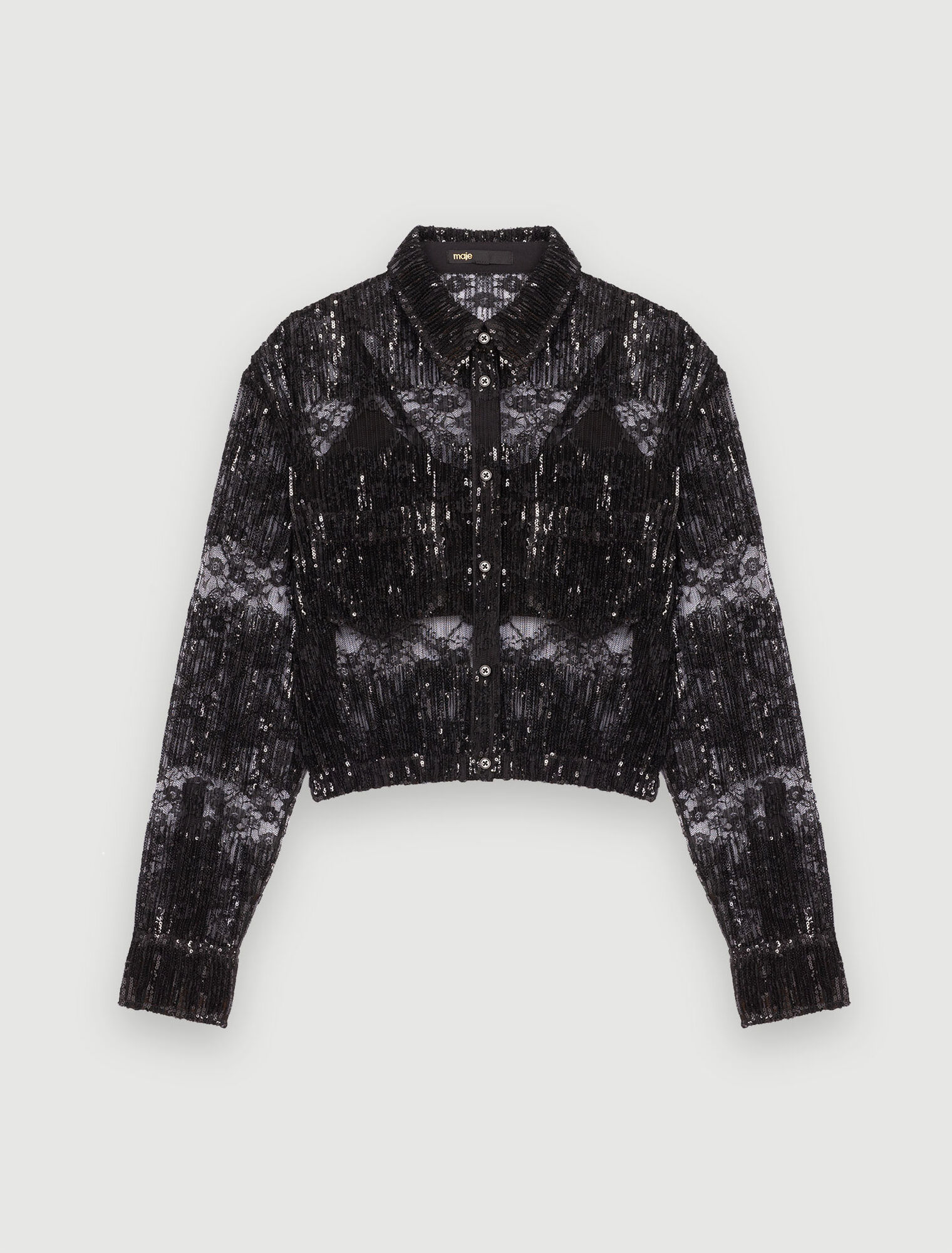 Camicia cropped in pizzo plissettato