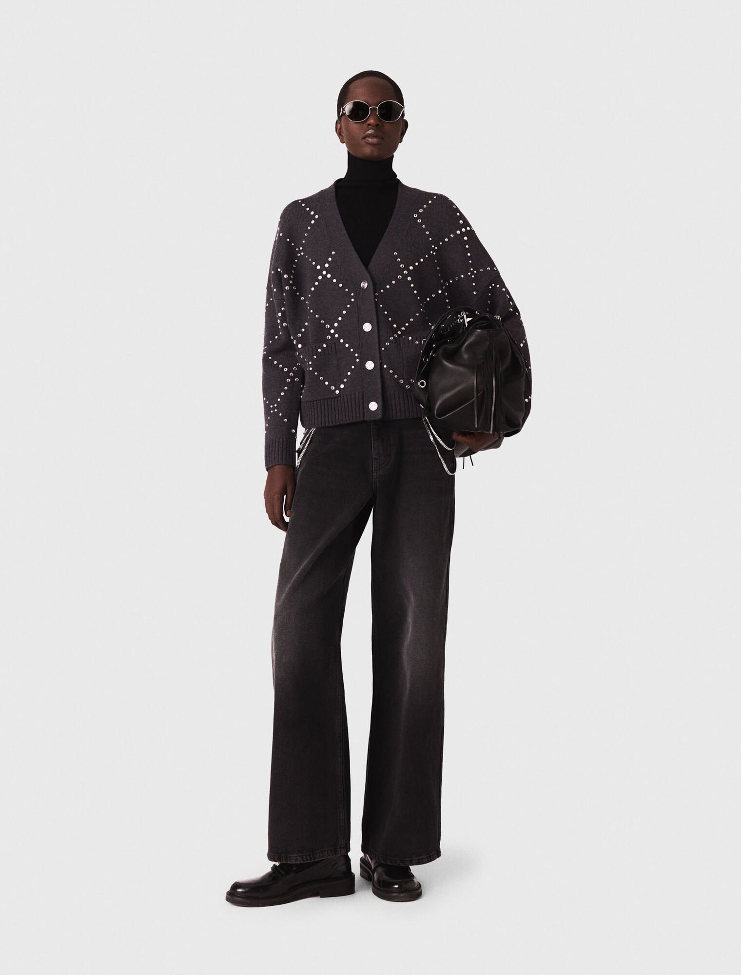 Cardigan a quadri con strass