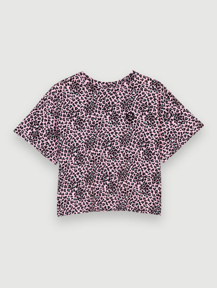 T-shirt in cotone con stampa leopardo