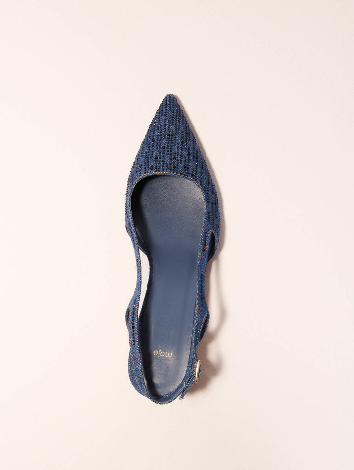 Décolleté slingback denim strass