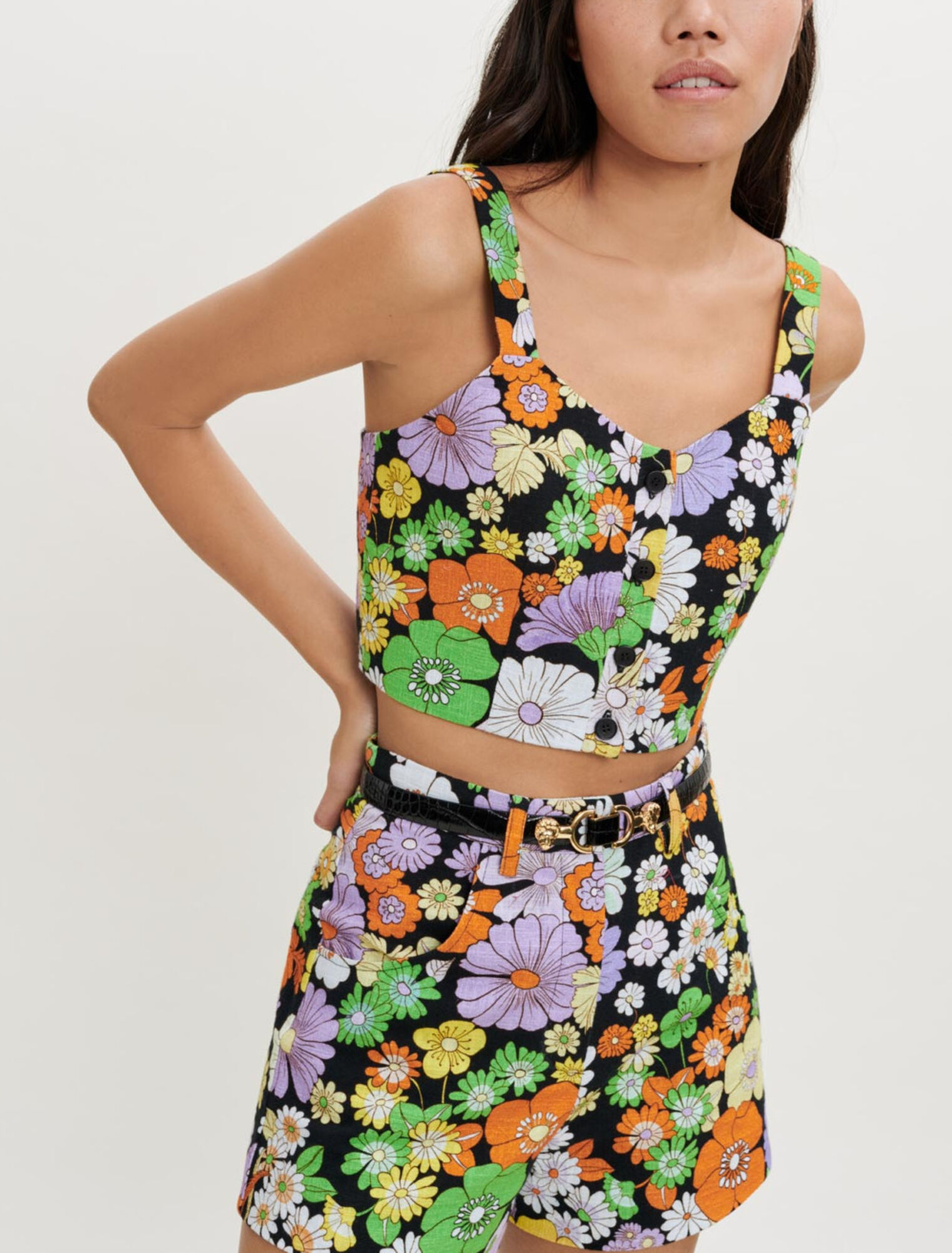 Crop top con stampa floreale anni '70