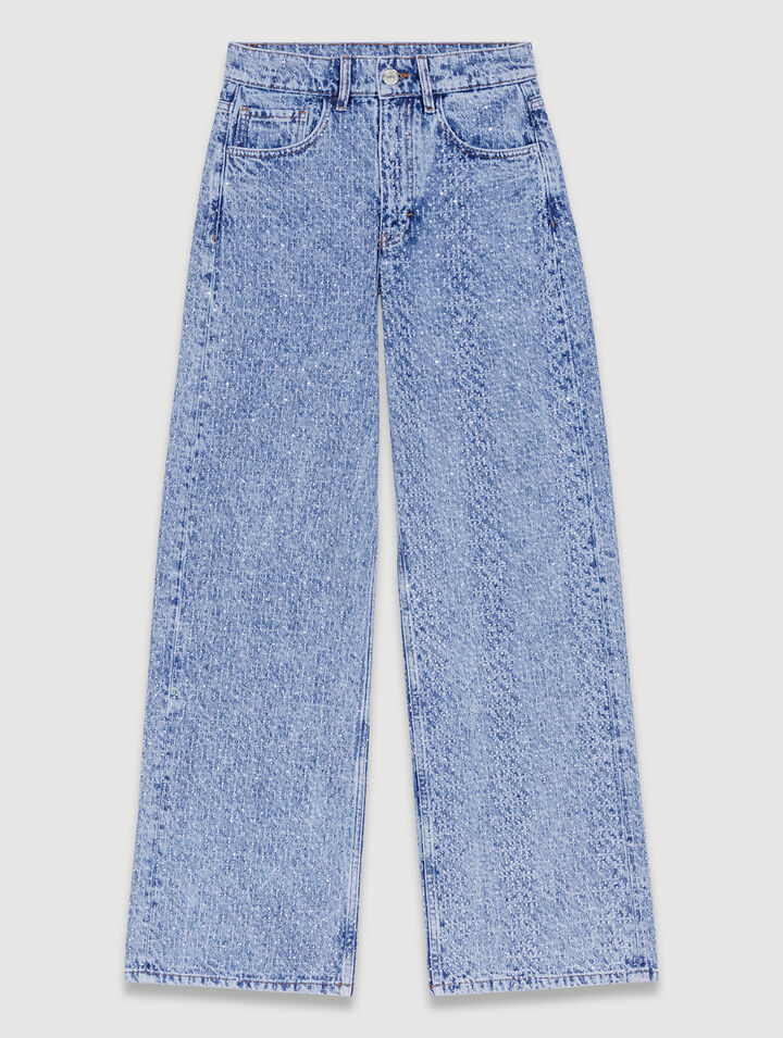 Jeans larghi decorati con strass