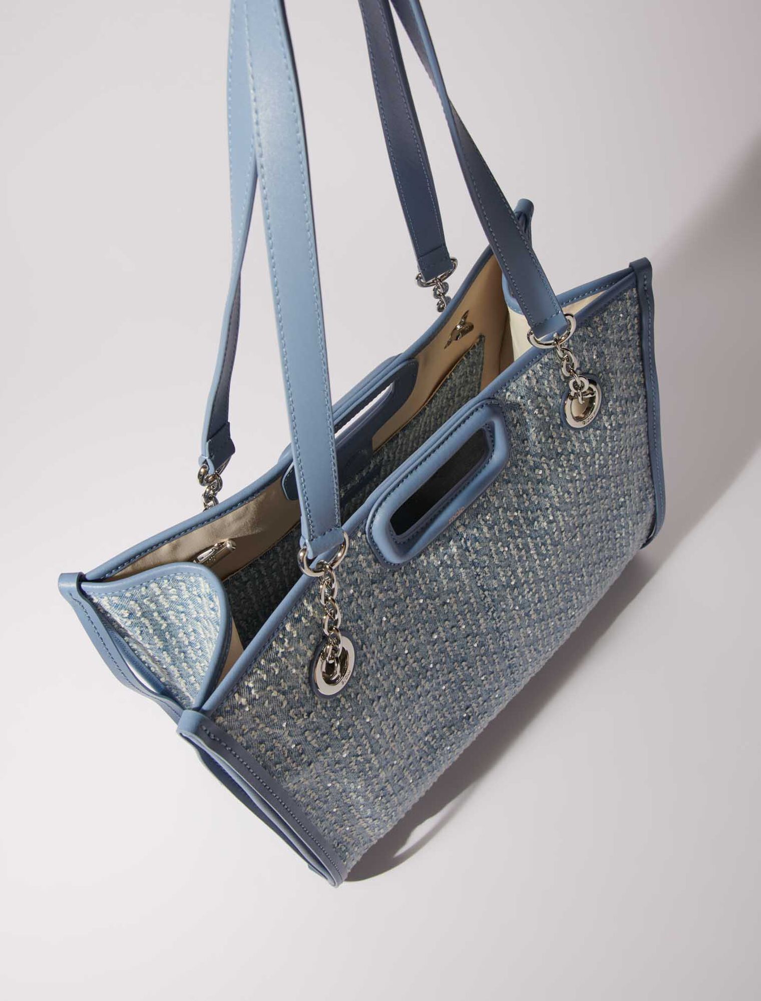 Tote bag in tela di denim e strass