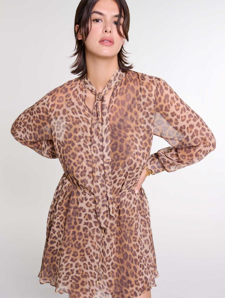 Abito corto con stampa leopardata