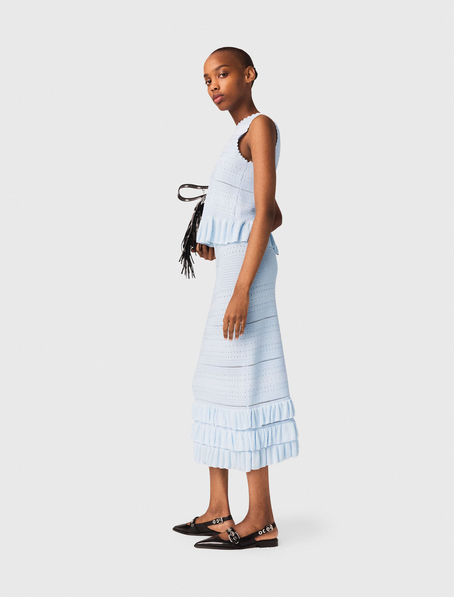 Gonna lunga in maglia con volant