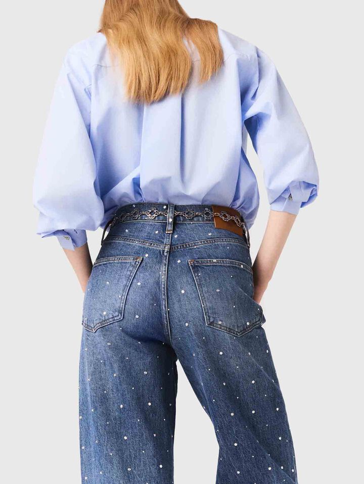 Jeans larghi in denim con borchie