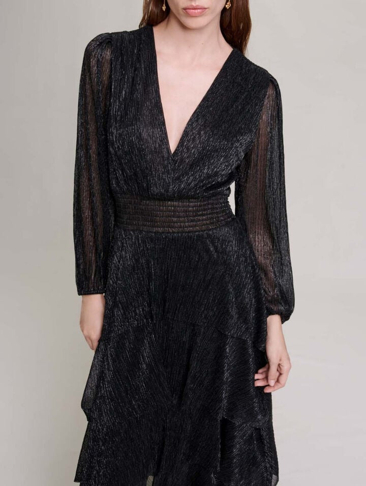 Abito a volant lam&eacute; elasticizzato pliss&eacute;